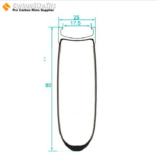 700C 80x25mm Llanta Clincher de Carbono con Superficie de Freno de Aleación para Bicicleta de Carretera