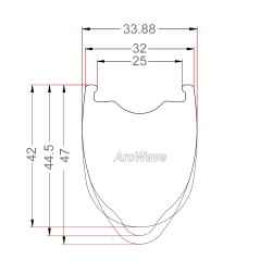 Llanta de carbono ArcWave™ 700C 47×32con lecho de radios ondulado asimétrico, 20 orificios
