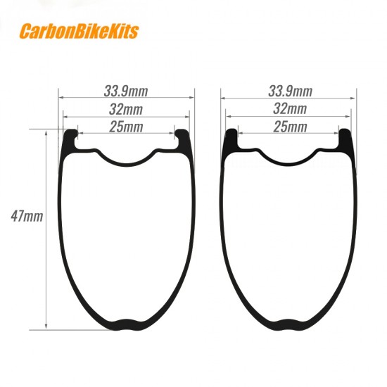 ArcX 365g Ultralight 700C 47x32mm  Inner Width 25mm Enhanced Structura Carbon Tubeless Rim