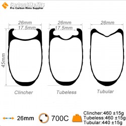 700C 45x25mm Dimpled Clincher /  Tubeless / Tubular Road Bike Rims