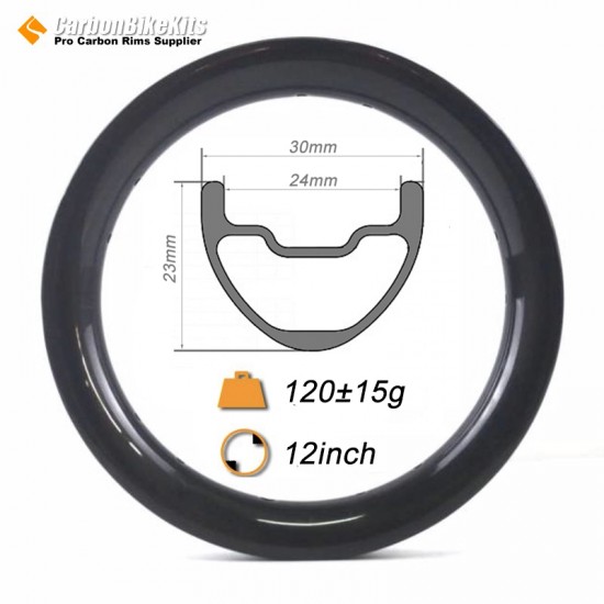 12 Inch  30x23mm Tubeless Carbon Rim