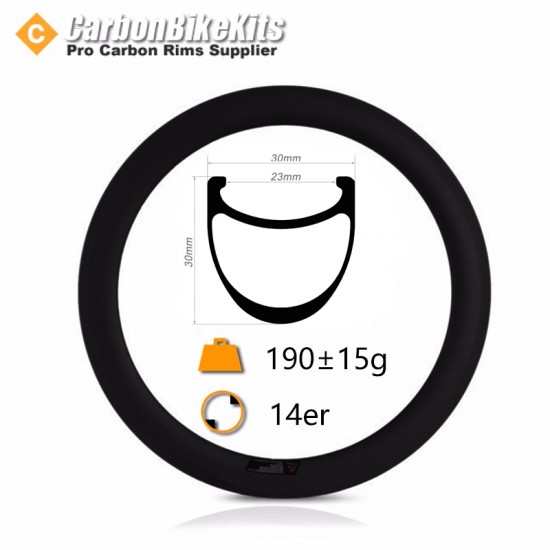 Aro de Carbono Clincher 14 pulgadas 30x30mm Aro de Carbono Clincher 14 pulgadas 30x30mm