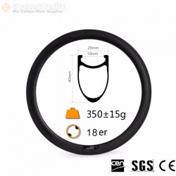 18Inch 40x25mm Clincher Carbon Rim
