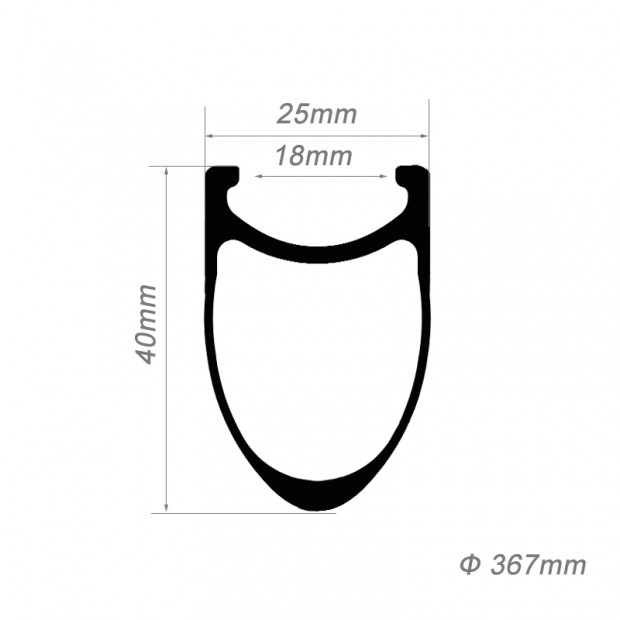 Aro de Carbono Clincher 18 pulgadas 40x25mm Aro de Carbono Clincher 18 pulgadas 40x25mm