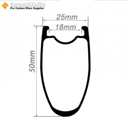 Aro de Carbono Tubeless Expert 20x1.5" 406mm 50x25mm Compatible con Cubierta para Ruedas BMX y Handbike
