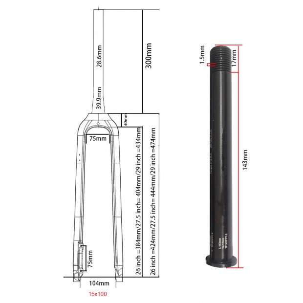 Forcella MTB full carbon 26 pollici 27.5 pollici 29 pollici