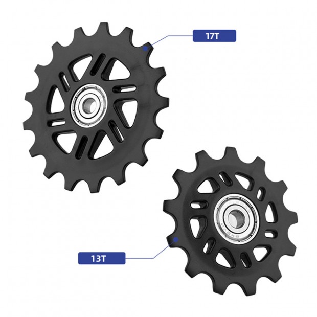Sistema di pulegge in fibra di carbonio per deragliatore posteriore per Shimano e SRAM, 13T-17T Sistema di pulegge in fibra di carbonio per deragliatore posteriore per Shimano e SRAM, 13T-17T