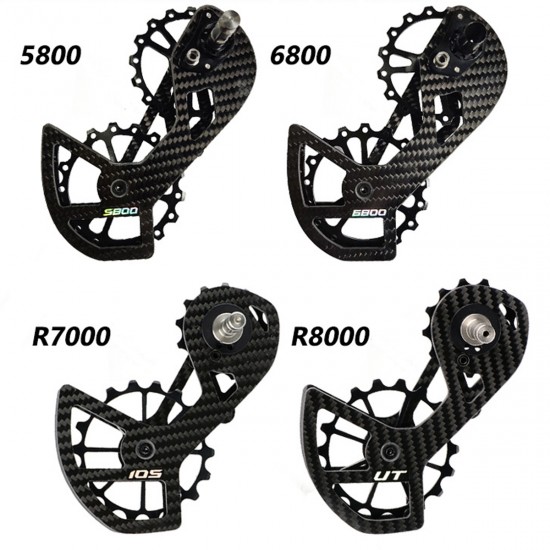 Sistema de polea de desviador trasero de fibra de carbono para Shimano y SRAM, 13T-17T Sistema de polea de desviador trasero de fibra de carbono para Shimano y SRAM, 13T-17T