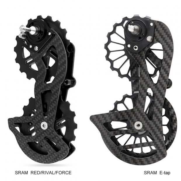 Sistema di pulegge in fibra di carbonio per deragliatore posteriore per Shimano e SRAM, 13T-17T Sistema di pulegge in fibra di carbonio per deragliatore posteriore per Shimano e SRAM, 13T-17T