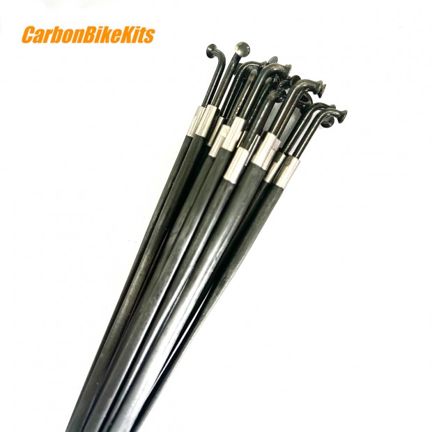 Raggi per Bicicletta in Carbonio + Titanio 3x1.5mm 2,6g, Straight Pull / J-bend, Lunghezza 250mm-307mm Raggi per Bicicletta in Carbonio + Titanio 3x1.5mm 2,6g, Straight Pull / J-bend, Lunghezza 250mm-307mm