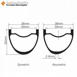 27.5 / 29er Carbon 36x30mm inner Width 30mm Tubeless Hookless Symmetric / Asymmetric MTB Rim,E-Bike Rims