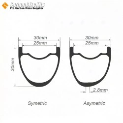 27.5er / 29er Carbon 30x30mm inner Width 25mm Tubeless Hookless Symetric / Asymmetric MTB Rim