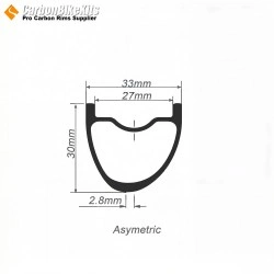 27.5er / 29er Carbon 33x30mm inner Width 27mm Tubeless Hookless Symmetric / Asymmetric MTB Rim
