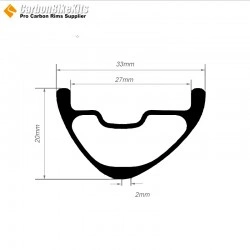 265g Ultralight  29er Carbon 33x20mm inner Width 27mm Tubeless Hookless Asymmetric MTB Rim