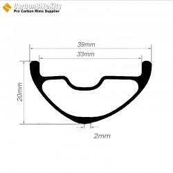 305g Ultralight 29er Carbon 39x20mm inner Width 33mm Tubeless Hookless Asymmetric MTB Rim,E-Bike Rim