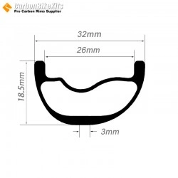 290g Ultralight 29er Carbon 32x18.5mm inner Width 26mm Tubeless Hookless Asymmetric MTB Rim
