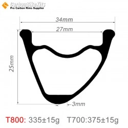 29er Carbon 34x25mm inner Width 27mm Tubeless Hookless Asymetric MTB Rim