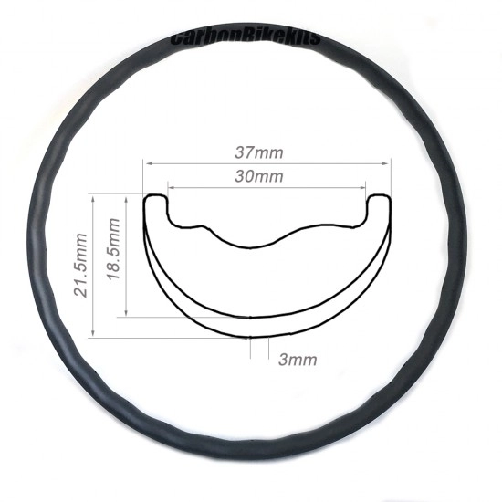 Llantas de carbono de 325 g 29er onduladas 37x21,5 mm de ancho interno 30 mm sin cámara y sin gancho asimétricas para MTB. Ruedas para bicicletas eléctricas
