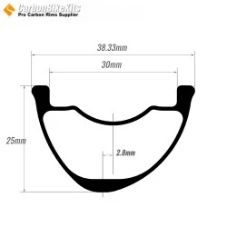FALSH 32" Carbon Bicycle Rim 38.33x25mm inner Width 30mm Tubeless Hookless Asymmetric 440g 