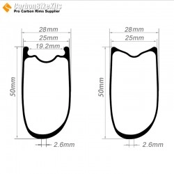 Ultralight 700C 50x25mm Asymmetric Tubeless / Tubular Road Bike Rim