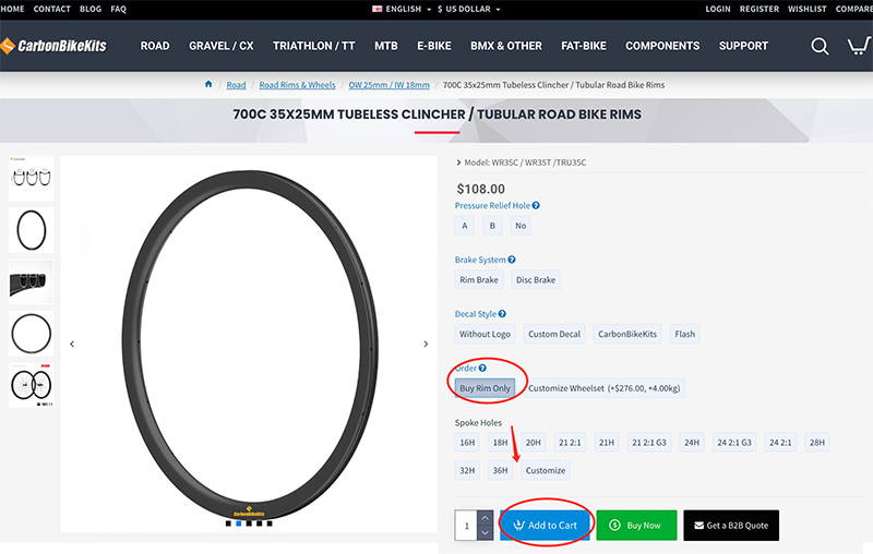 Custom Road Bike wheelset with different front and rear rims ...