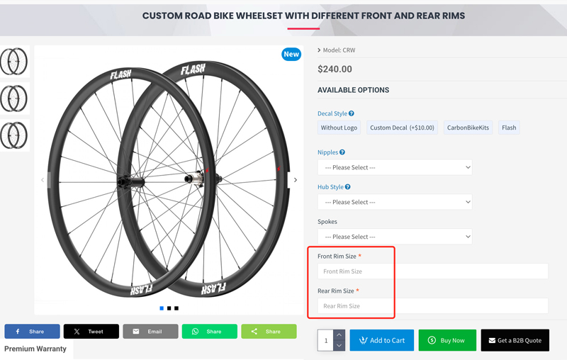 Custom Road Bike wheelset with different front and rear rims ...